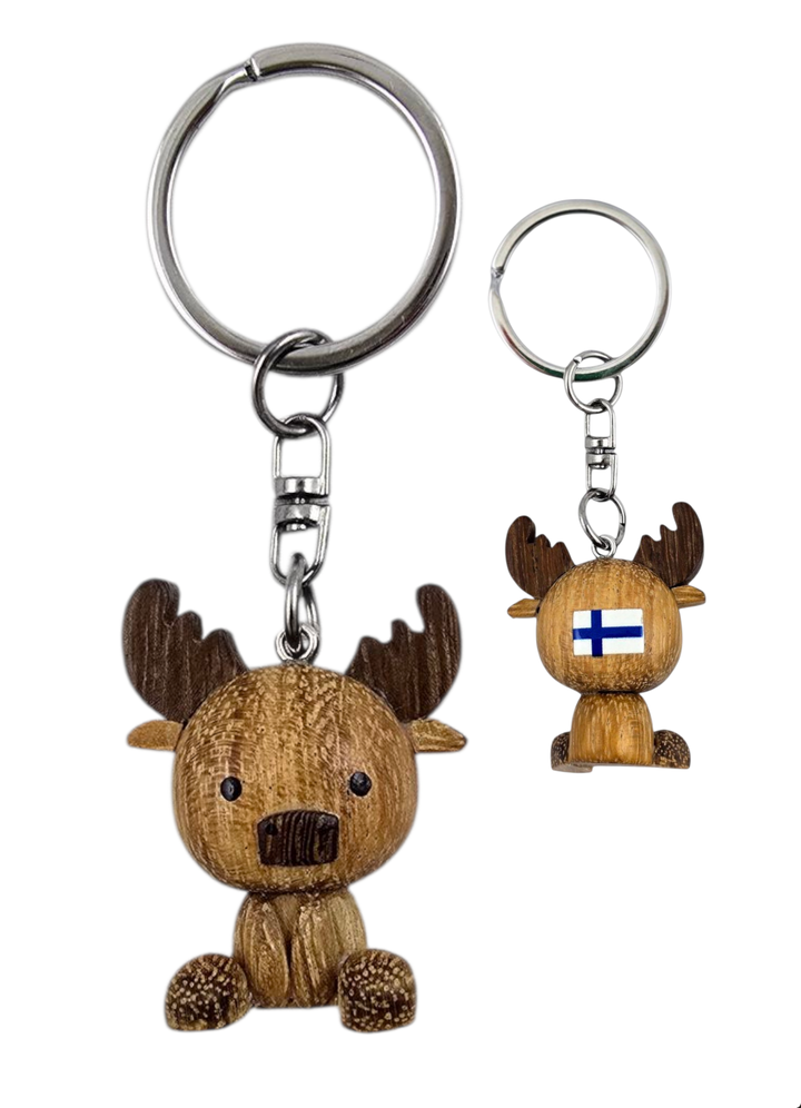 Puinen avaimenperä istuva poro FA1